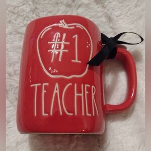 Rae Dunn #1 Teacher Mug Large Ceramic Cup RED New With Tags